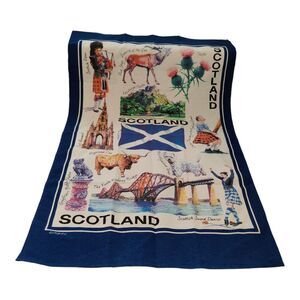 Scotland Tea Towel Blue Edge with Historical Scotland Scenes 100% Cotton Elgate